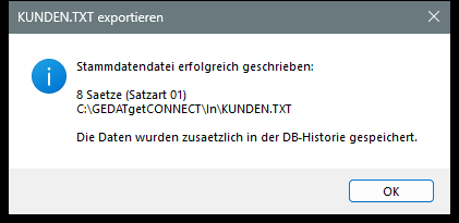 Ein Klick - fertige, korrekte GEDAT-Datei.