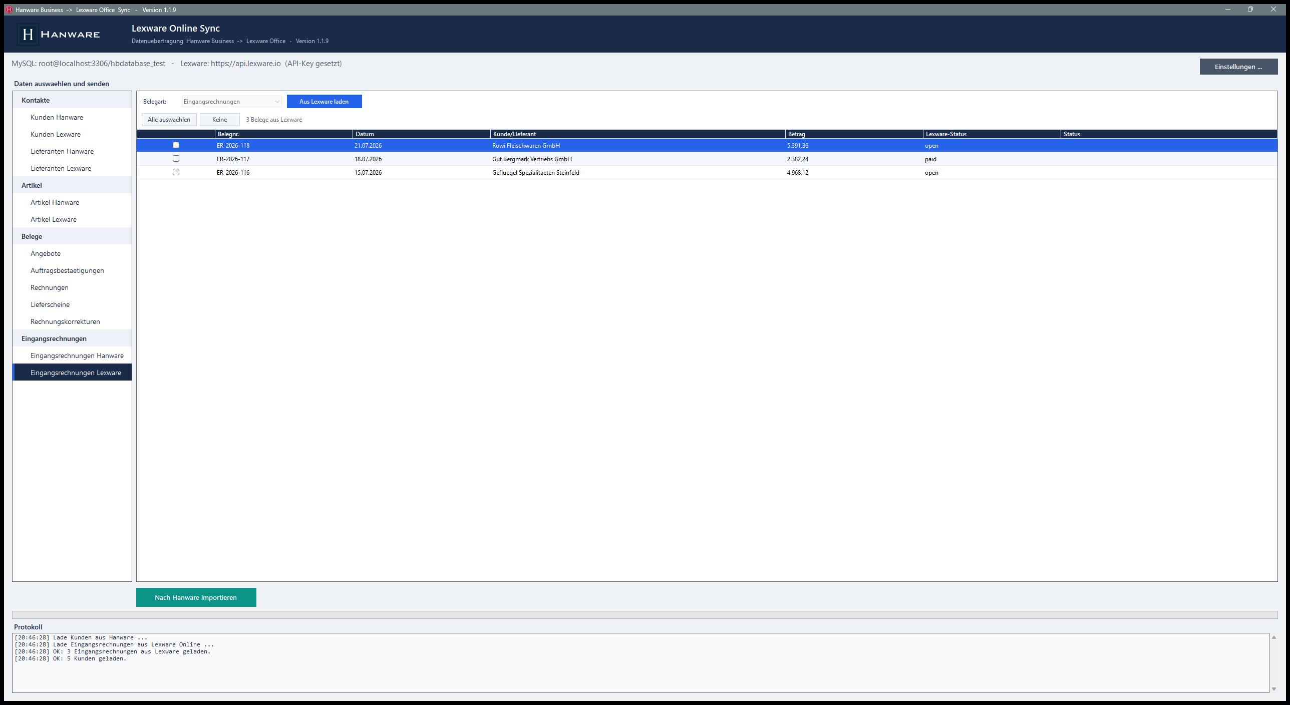 Eingangsrechnungen aus Lexware Office importieren